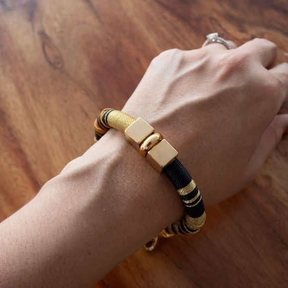 Handmade bracelet gold details brown adjustable new - Picture 2 of 4